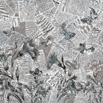 Черно-белые газеты и цветы с бабочками