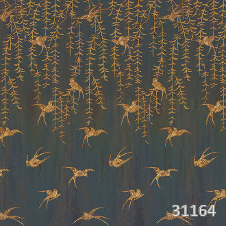 Japanese Birds midnight green